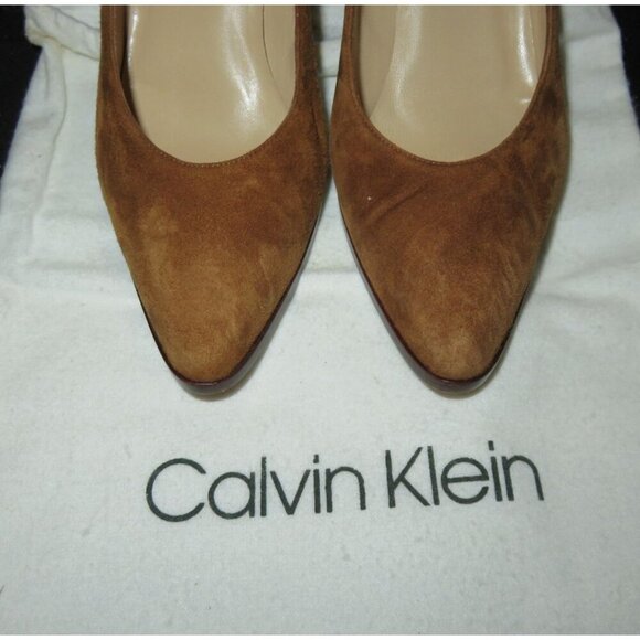 Calvin Klein Suede Leather Pointed Toe Pumps size 6 Color is Spice Brown - Picture 2 of 11